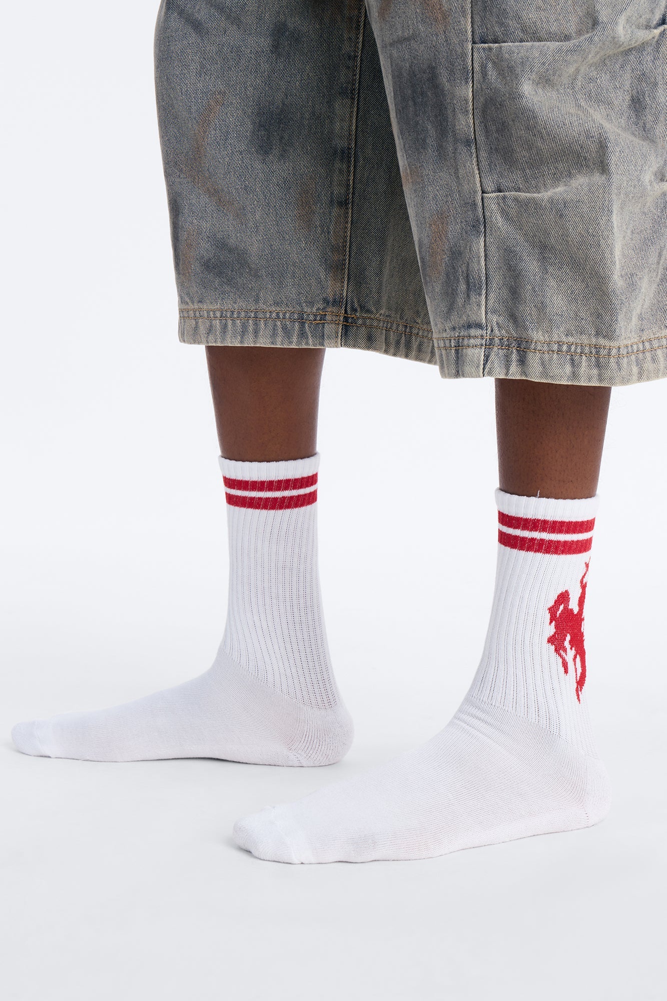 Out West Solid Graphic Crew Socks 2 Pack - White/combo Fashion Nova