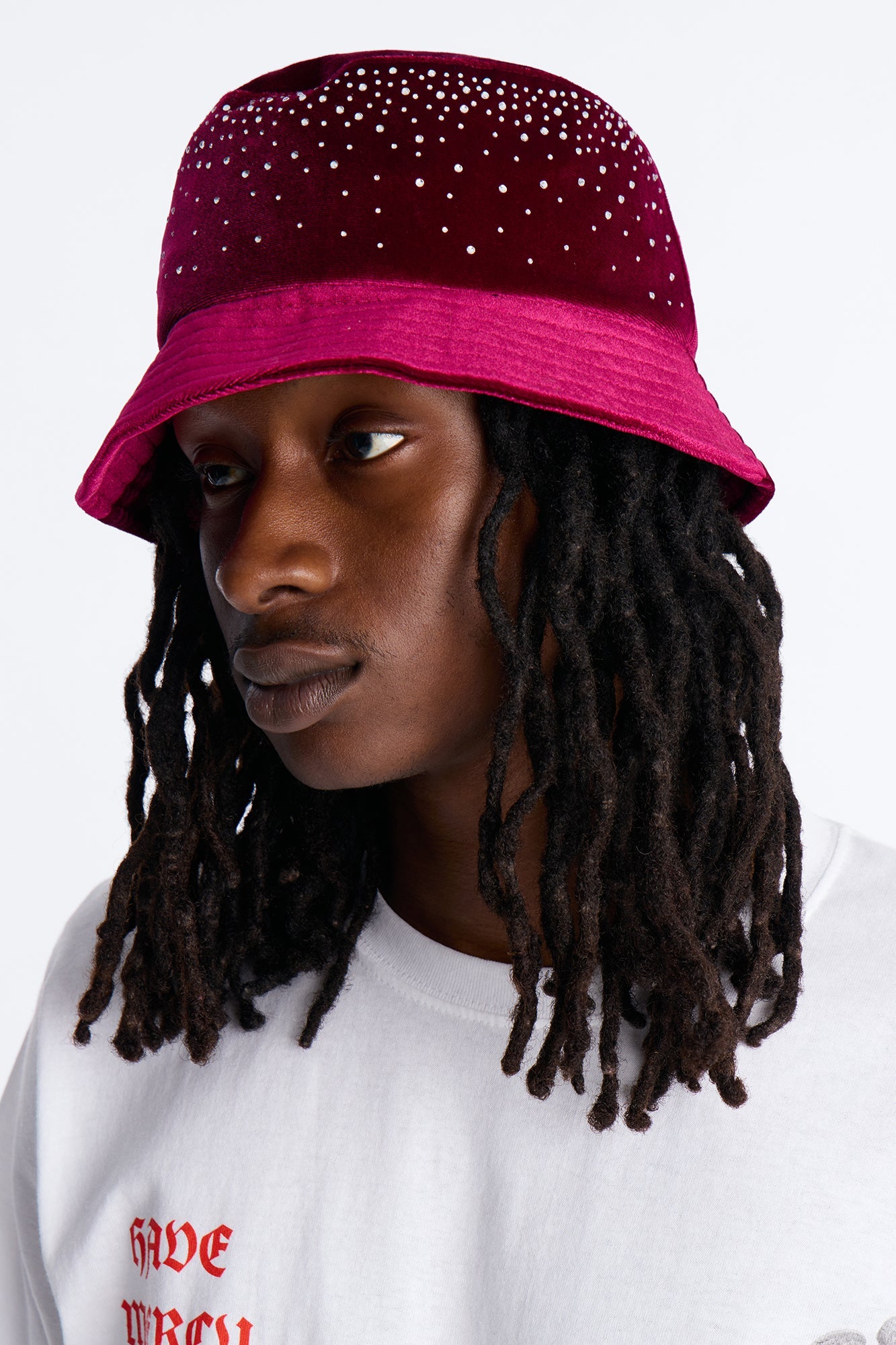 Rhinestone Embellished Bucket Hat - Burgundy Fashion Nova