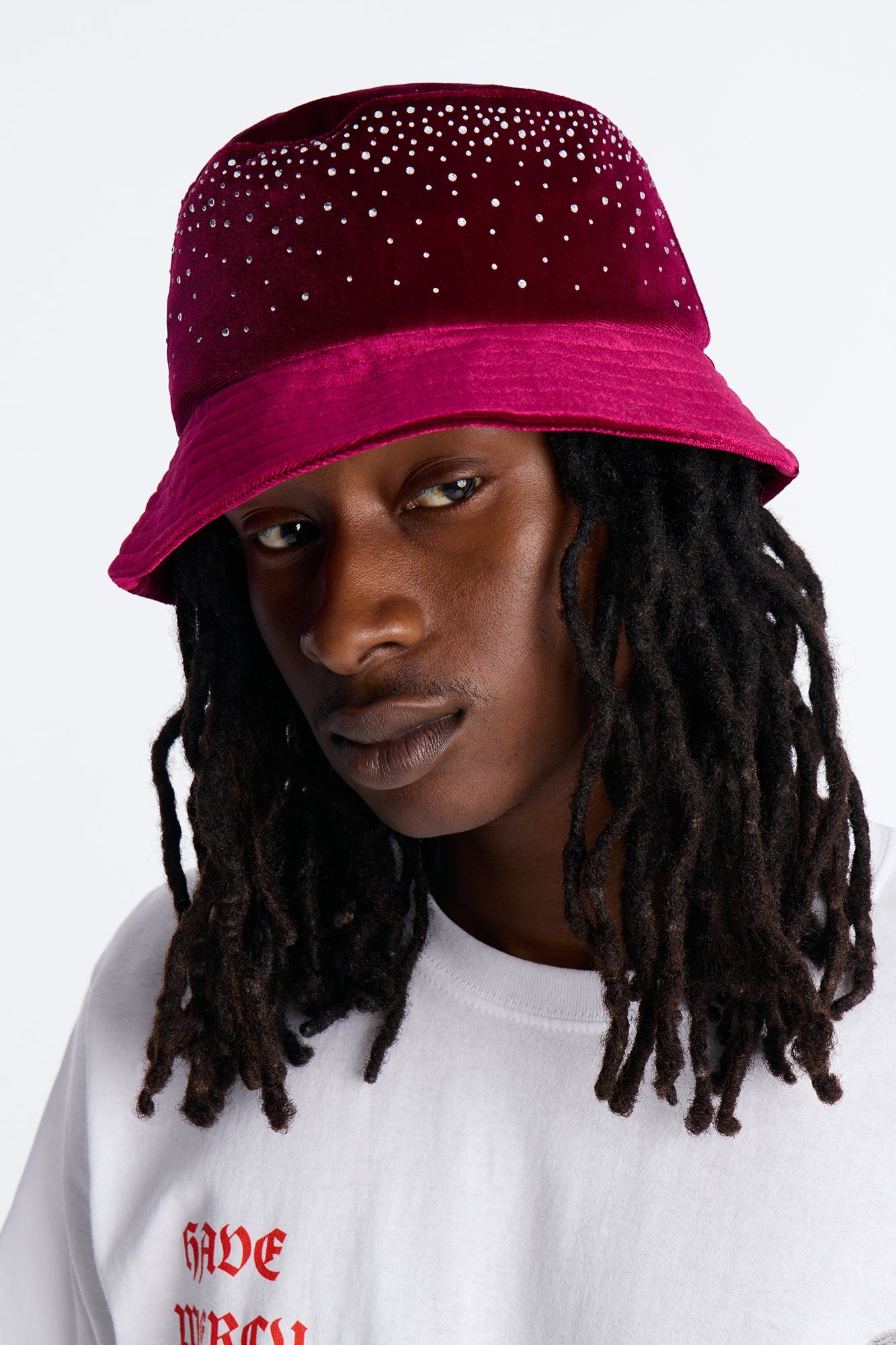 Rhinestone Embellished Bucket Hat - Burgundy Fashion Nova