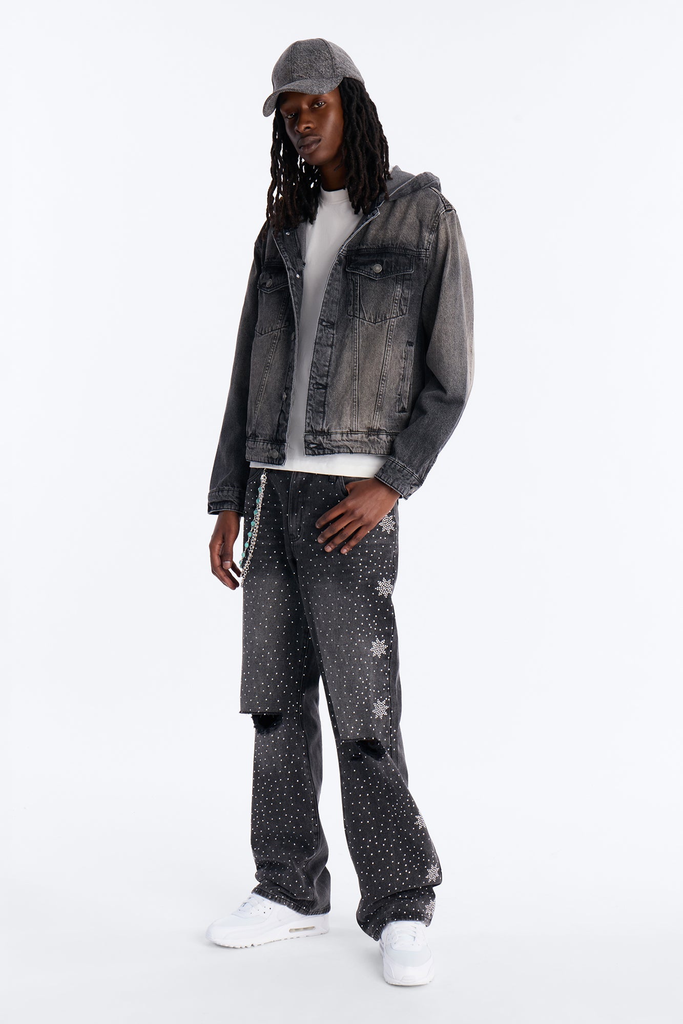 Straight Flare Static Drip Jeweled Jean - Black Wash Fashion Nova