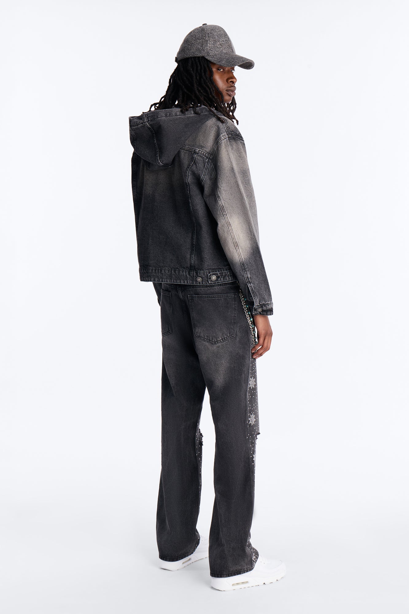 Straight Flare Static Drip Jeweled Jean - Black Wash Fashion Nova