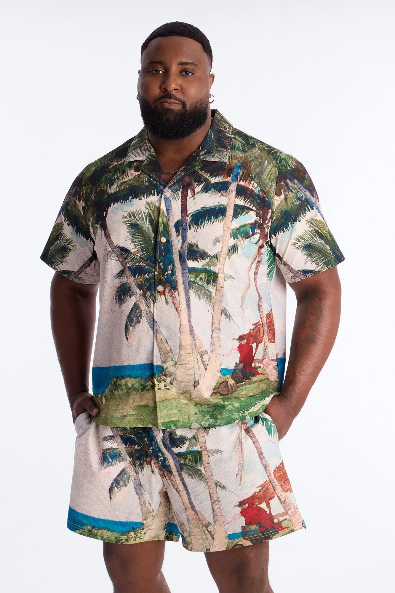 Tropical Get Away Printed Seersucker Cuban Collar Button Up Shirt - Multi Color Fashion Nova