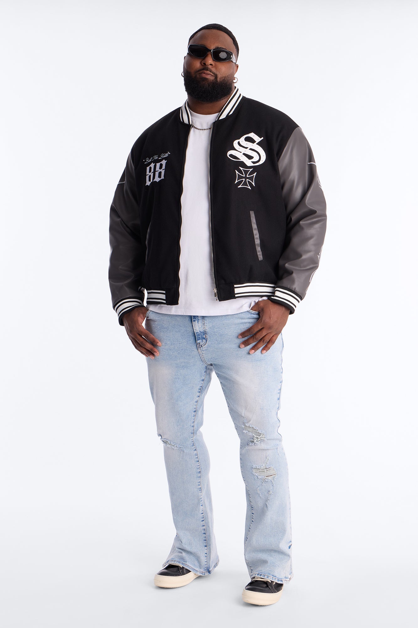 Grace Found Me Rhinestone Varsity Jacket - Black Fashion Nova
