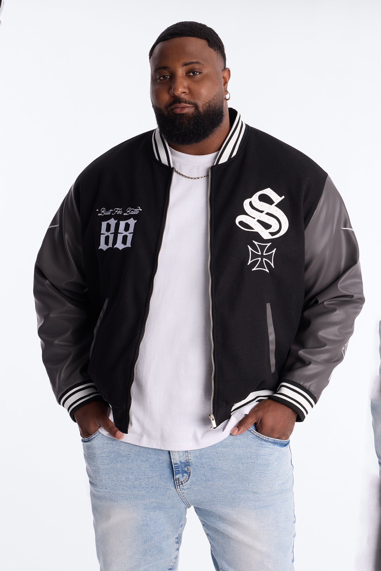 Grace Found Me Rhinestone Varsity Jacket - Black Fashion Nova
