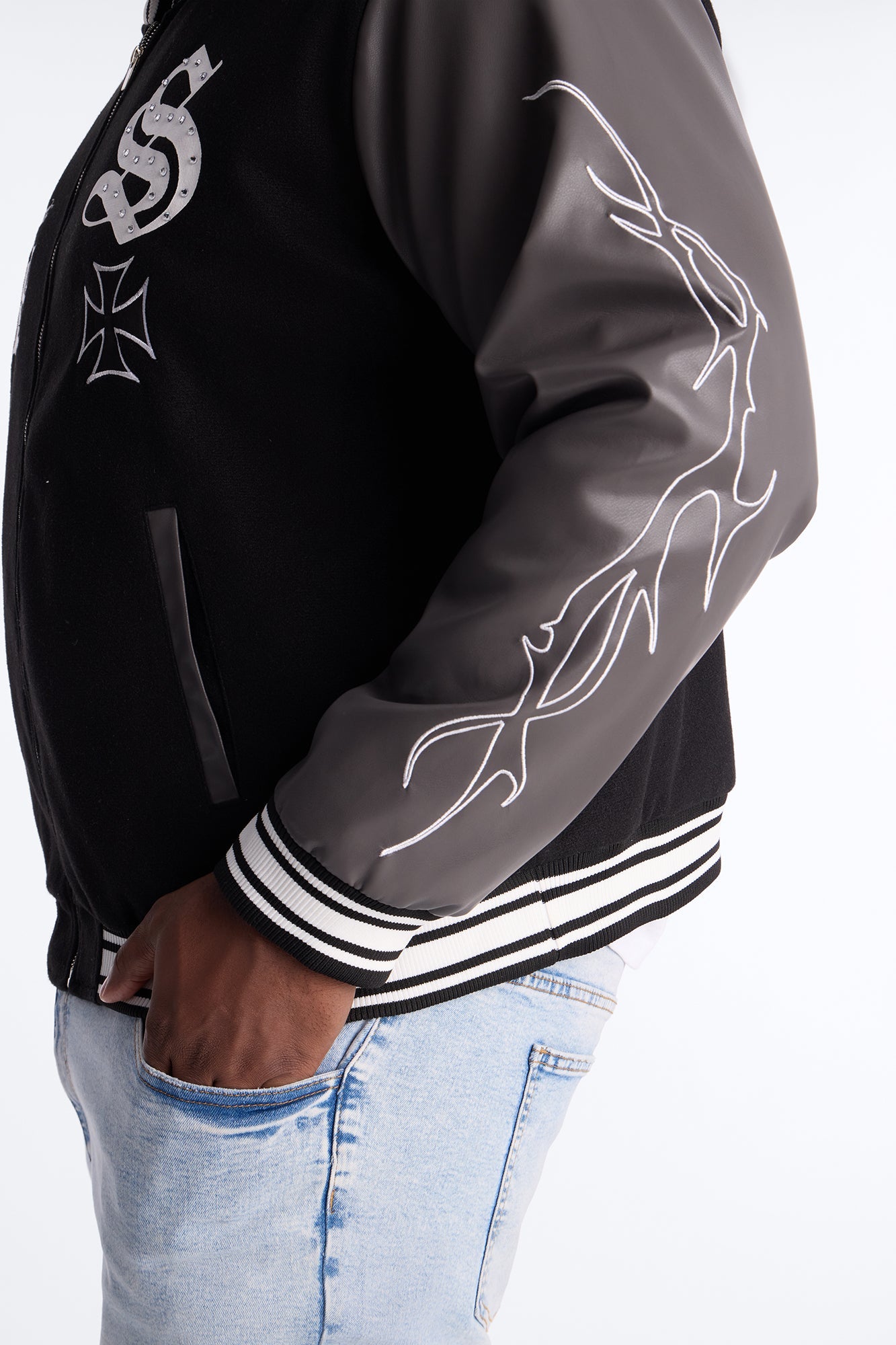 Grace Found Me Rhinestone Varsity Jacket - Black Fashion Nova