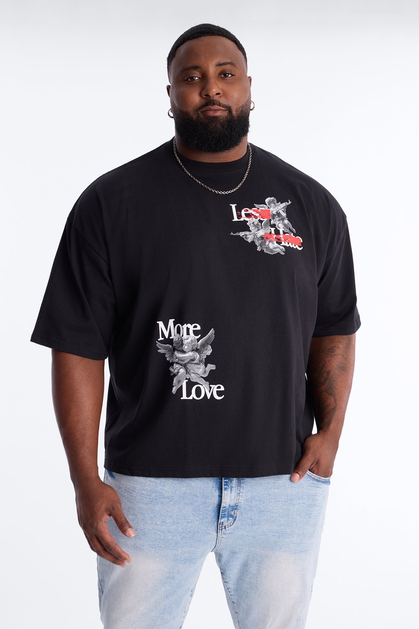 Less Hate More Love Boxy Short Sleeve Tee - Black Fashion Nova
