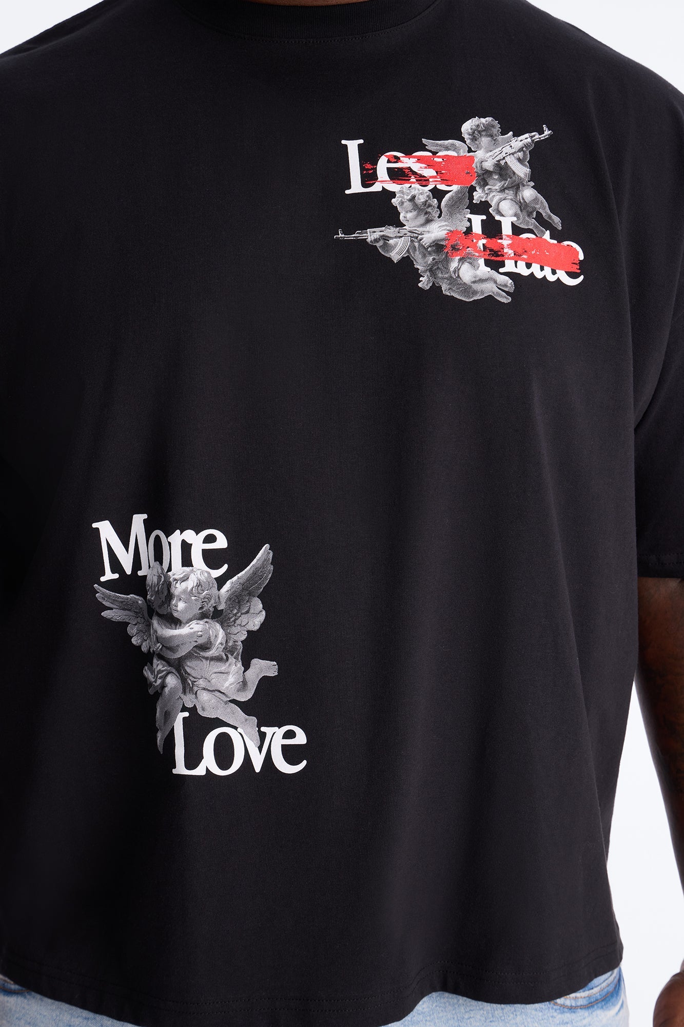 Less Hate More Love Boxy Short Sleeve Tee - Black Fashion Nova