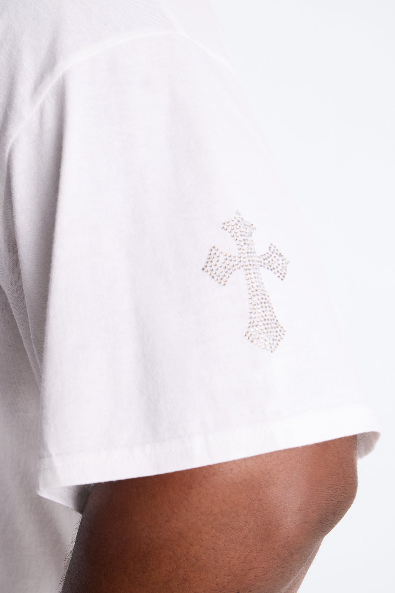 Three Crosses Rhinestones Oversized Short Sleeve Tee - White Fashion Nova