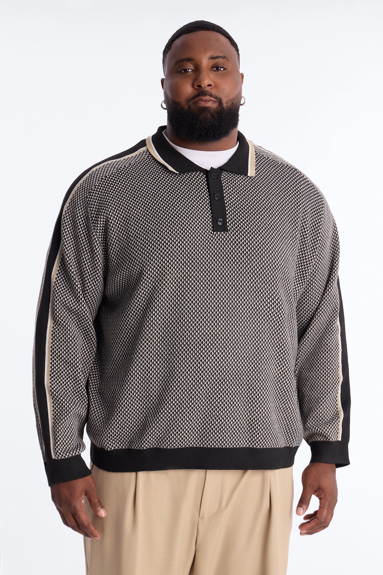 Ashford Knitted Long Sleeve Polo - Black Fashion Nova