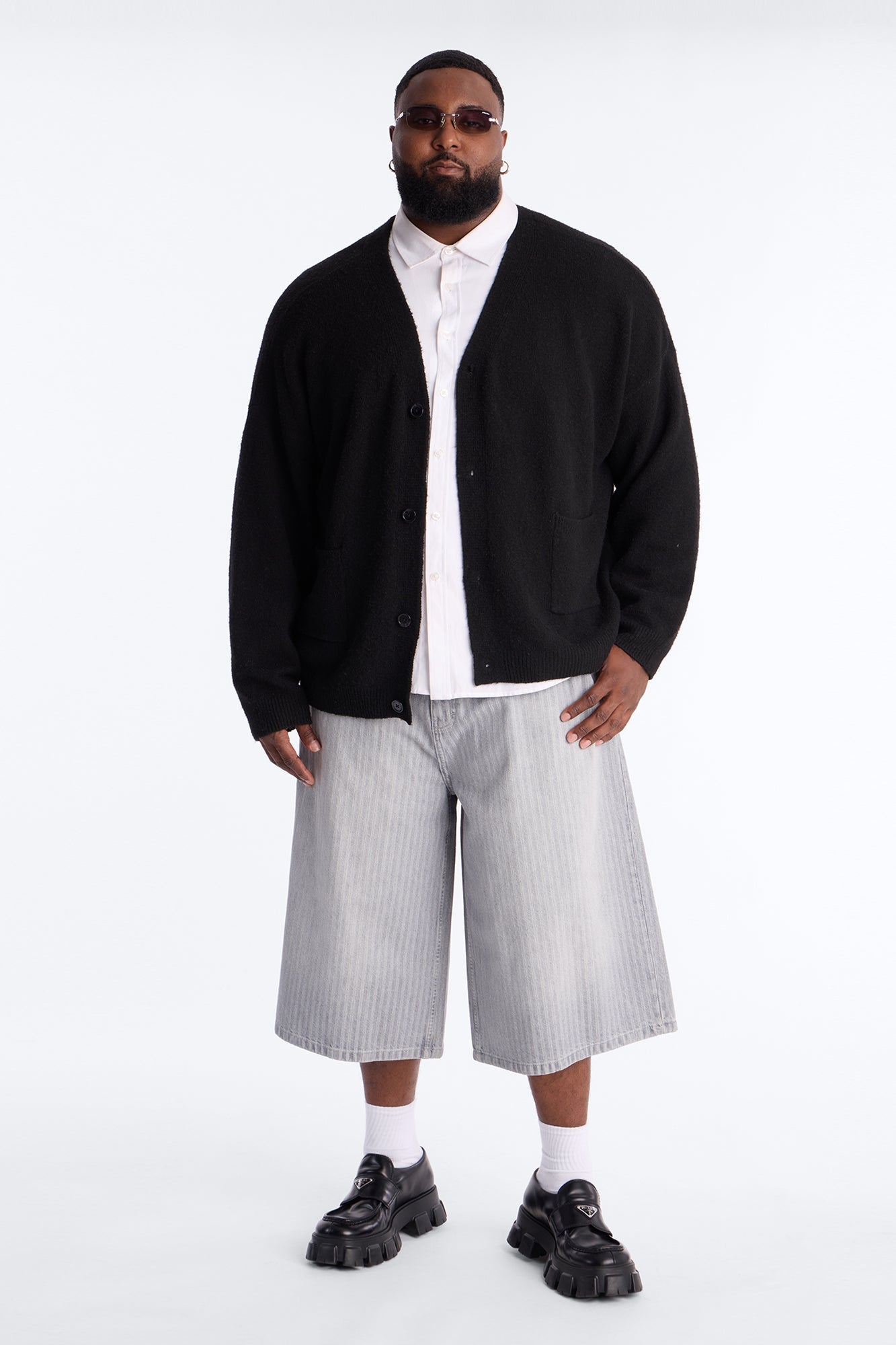 Super Baggy Subtle Stripe Denim Short - Grey Fashion Nova
