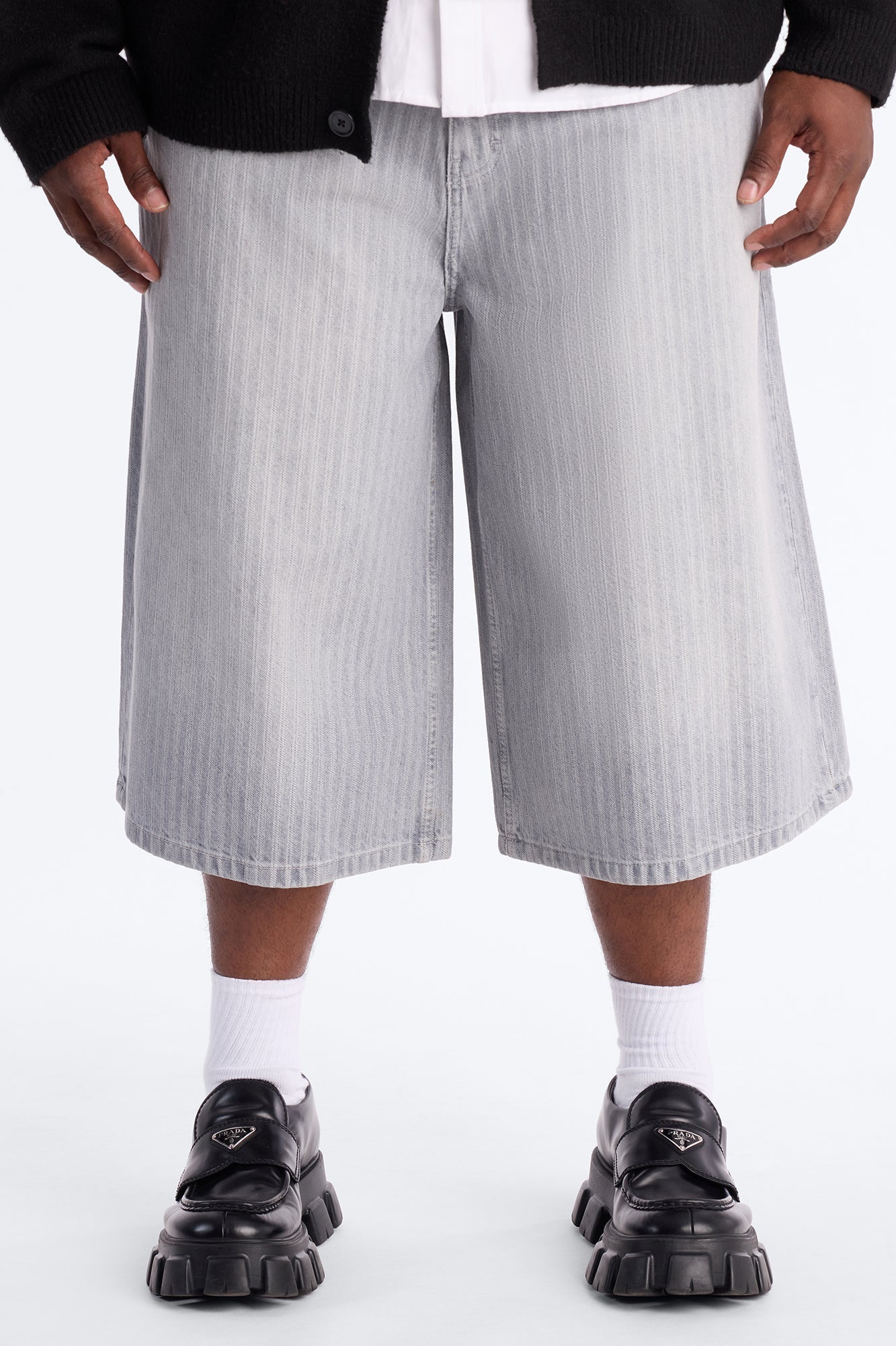 Super Baggy Subtle Stripe Denim Short - Grey Fashion Nova