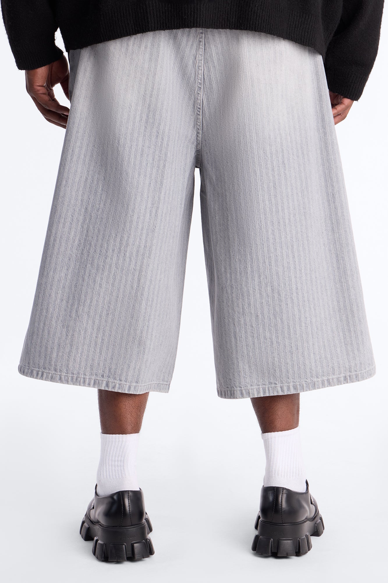 Super Baggy Subtle Stripe Denim Short - Grey Fashion Nova