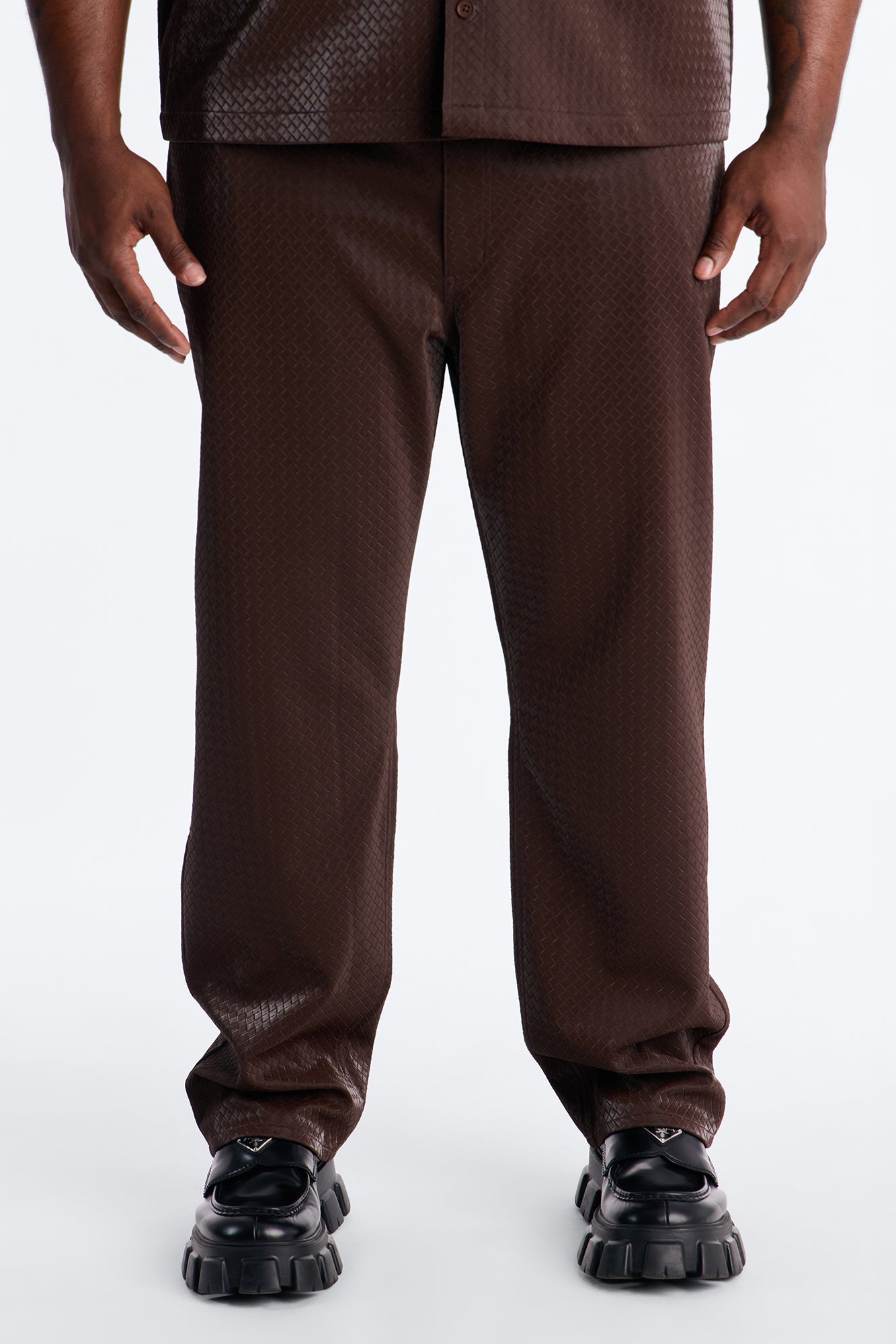 Straight Tisse Textured Faux Leather Pant - Brown Fashion Nova