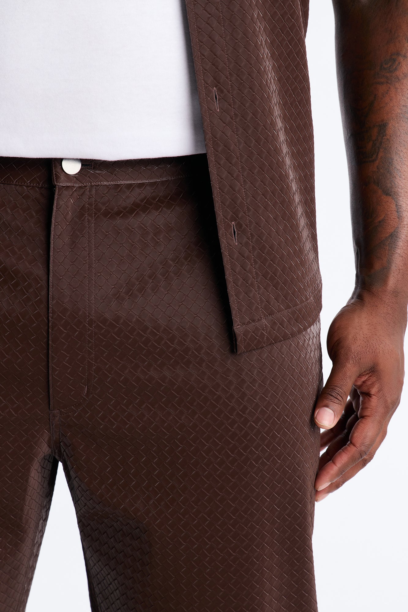 Straight Tisse Textured Faux Leather Pant - Brown Fashion Nova