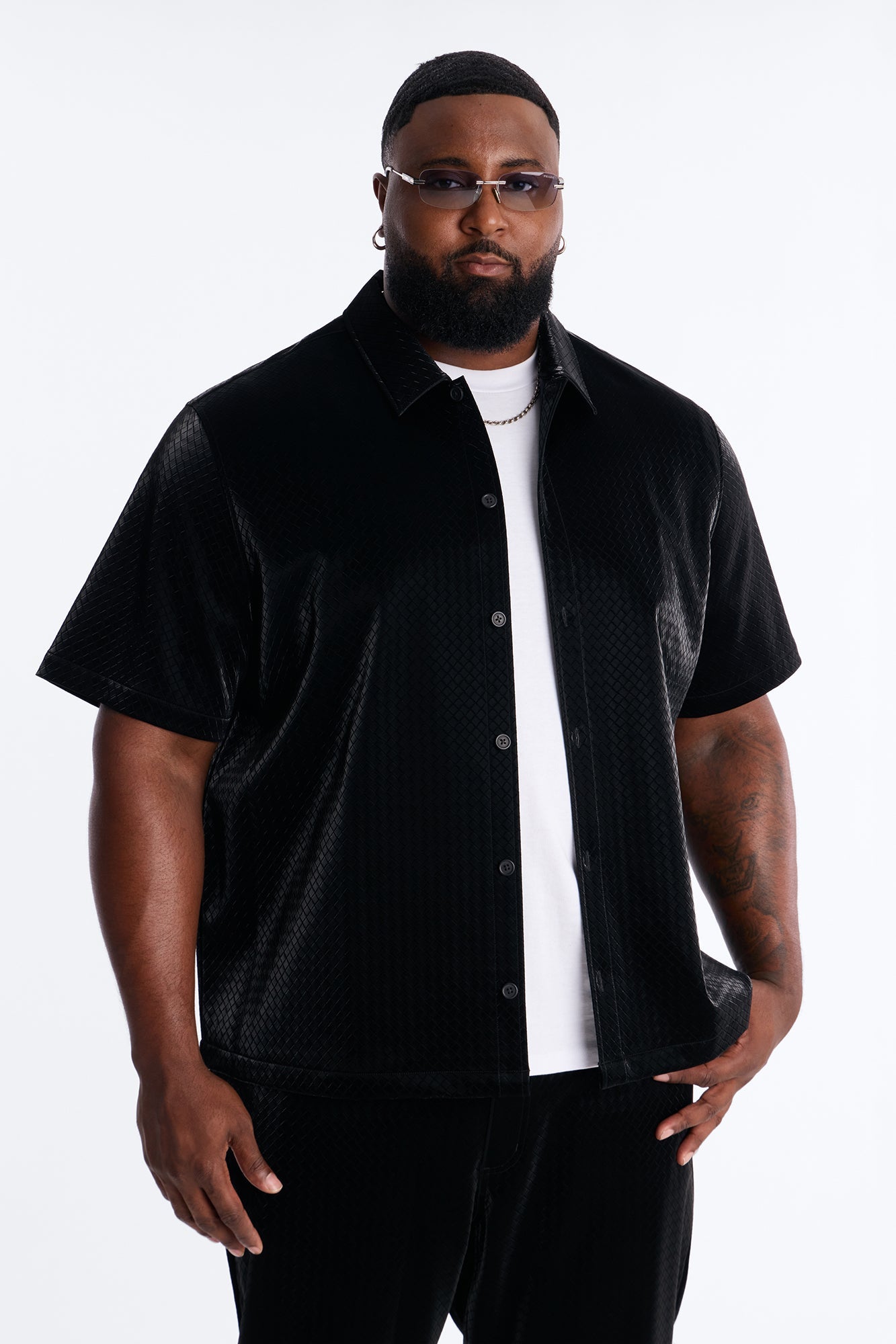 Tisse Textured Faux Leather Button Up Shirt - Black Fashion Nova