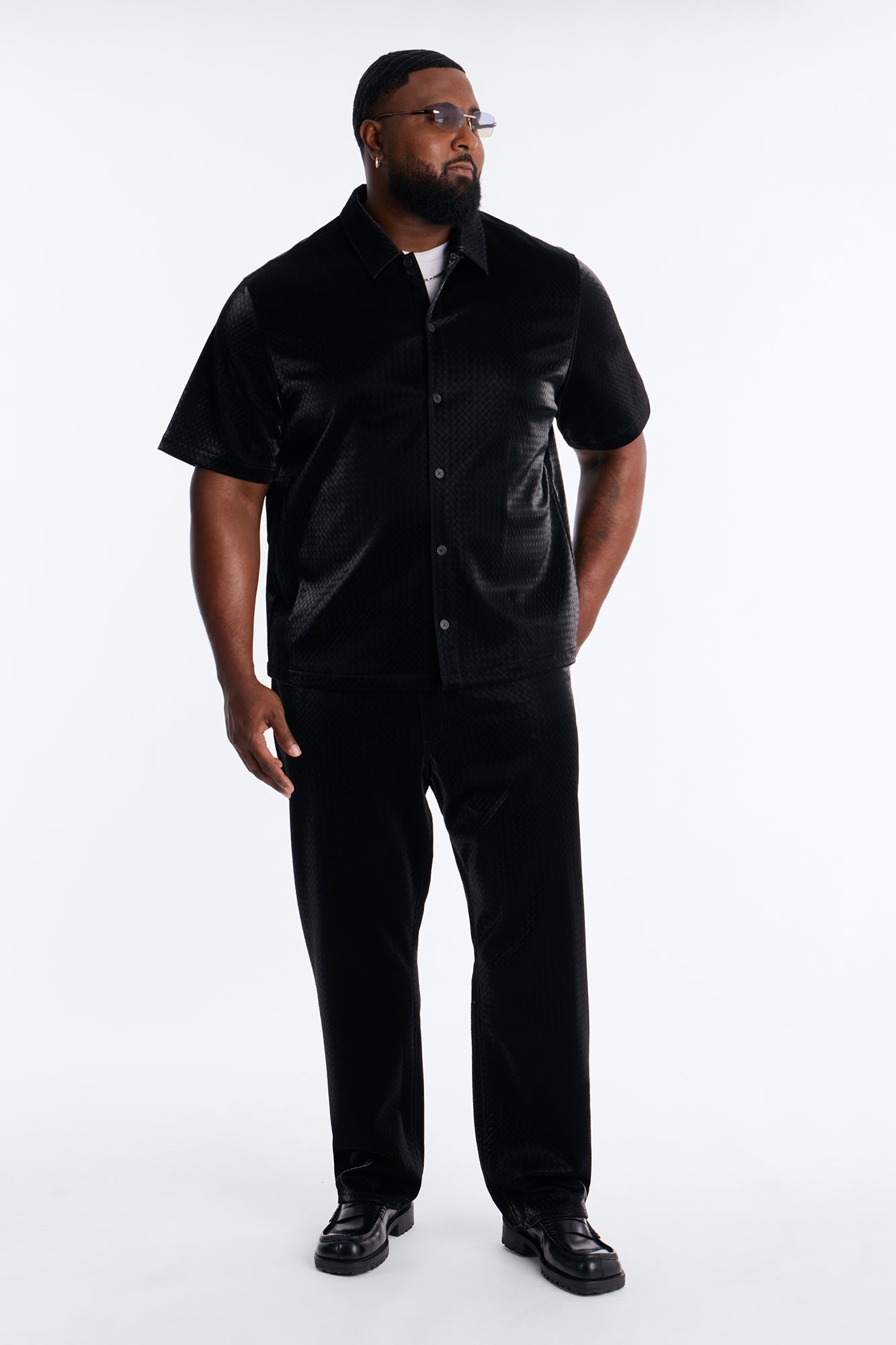 Tisse Textured Faux Leather Button Up Shirt - Black Fashion Nova