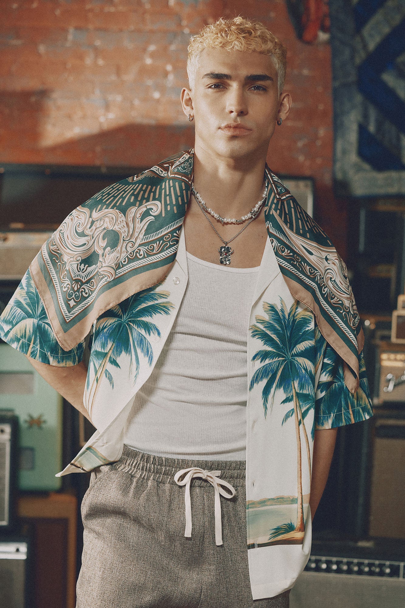 Moulay Palm Printed Cuban Shirt - Cream/combo Fashion Nova
