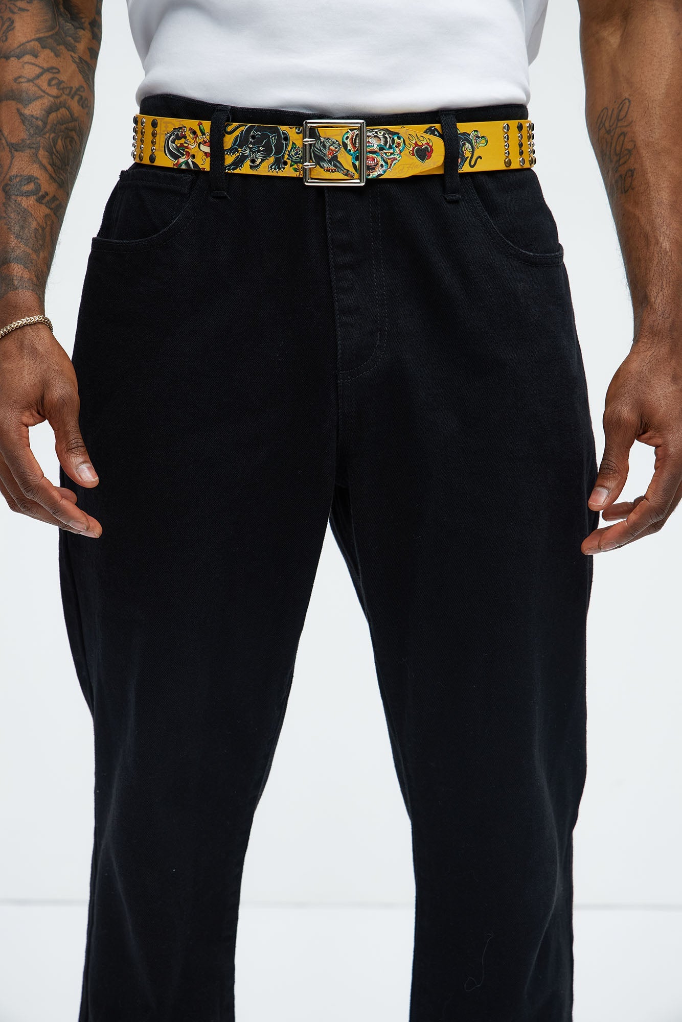 Ed Hardy Dual Prong Belt - Yellow Fashion Nova