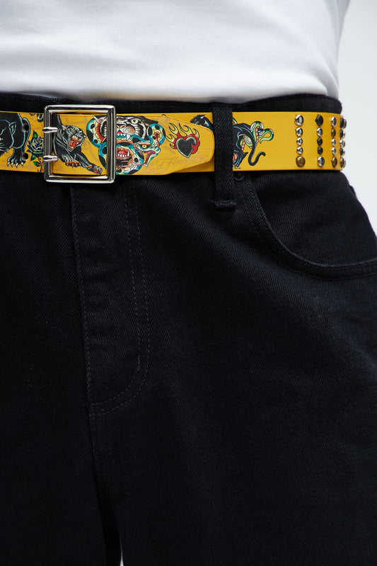 Ed Hardy Dual Prong Belt - Yellow Fashion Nova
