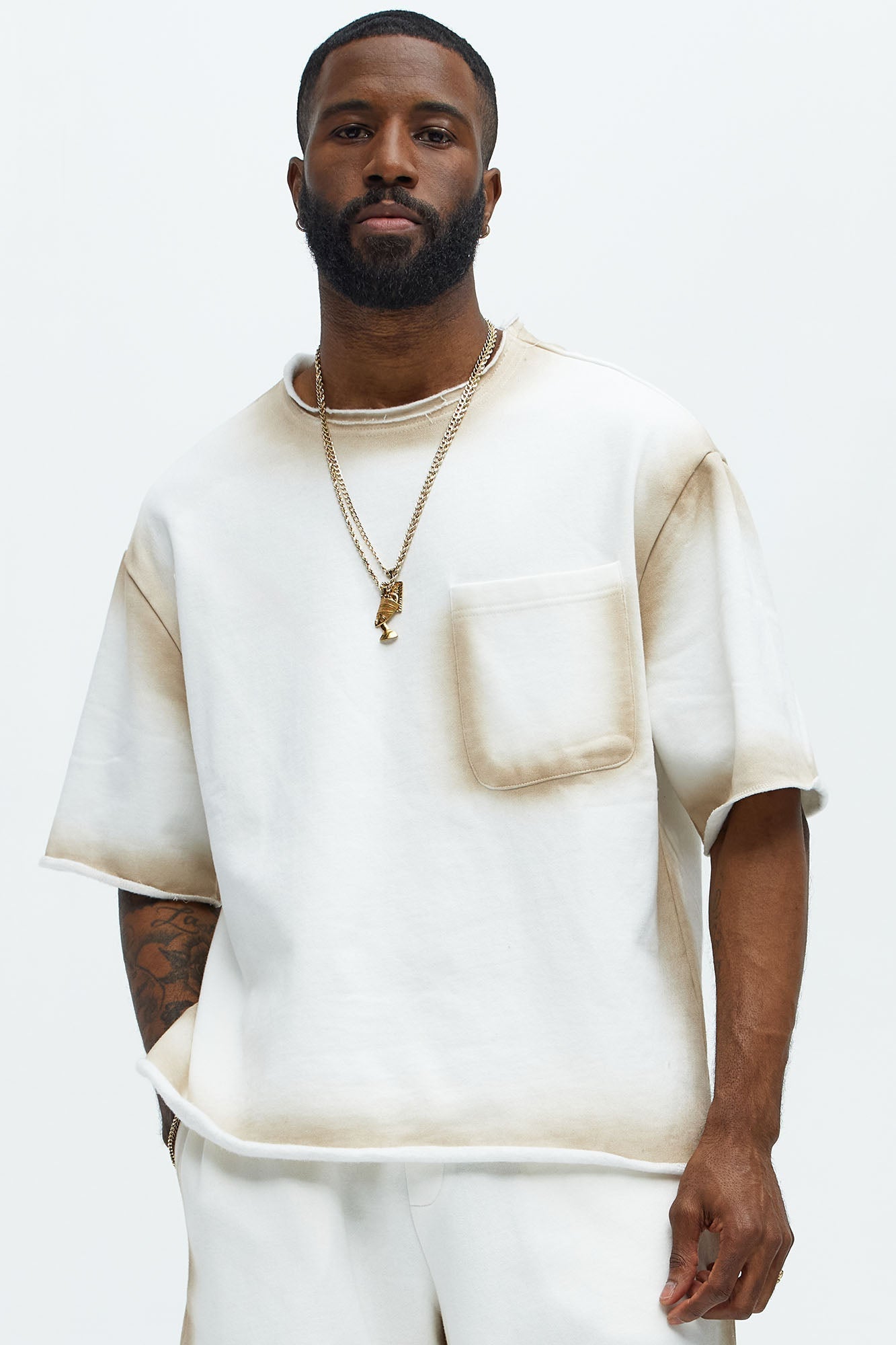 Tyson Blurred Lines Relaxed Fleece Tee - Cream Fashion Nova