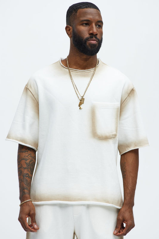 Tyson Blurred Lines Relaxed Fleece Tee - Cream Fashion Nova