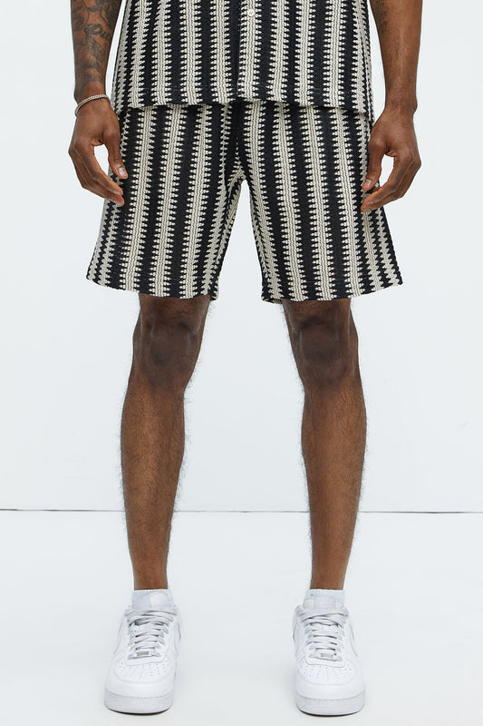 Summit Striped Relaxed Shorts - Black/combo Fashion Nova