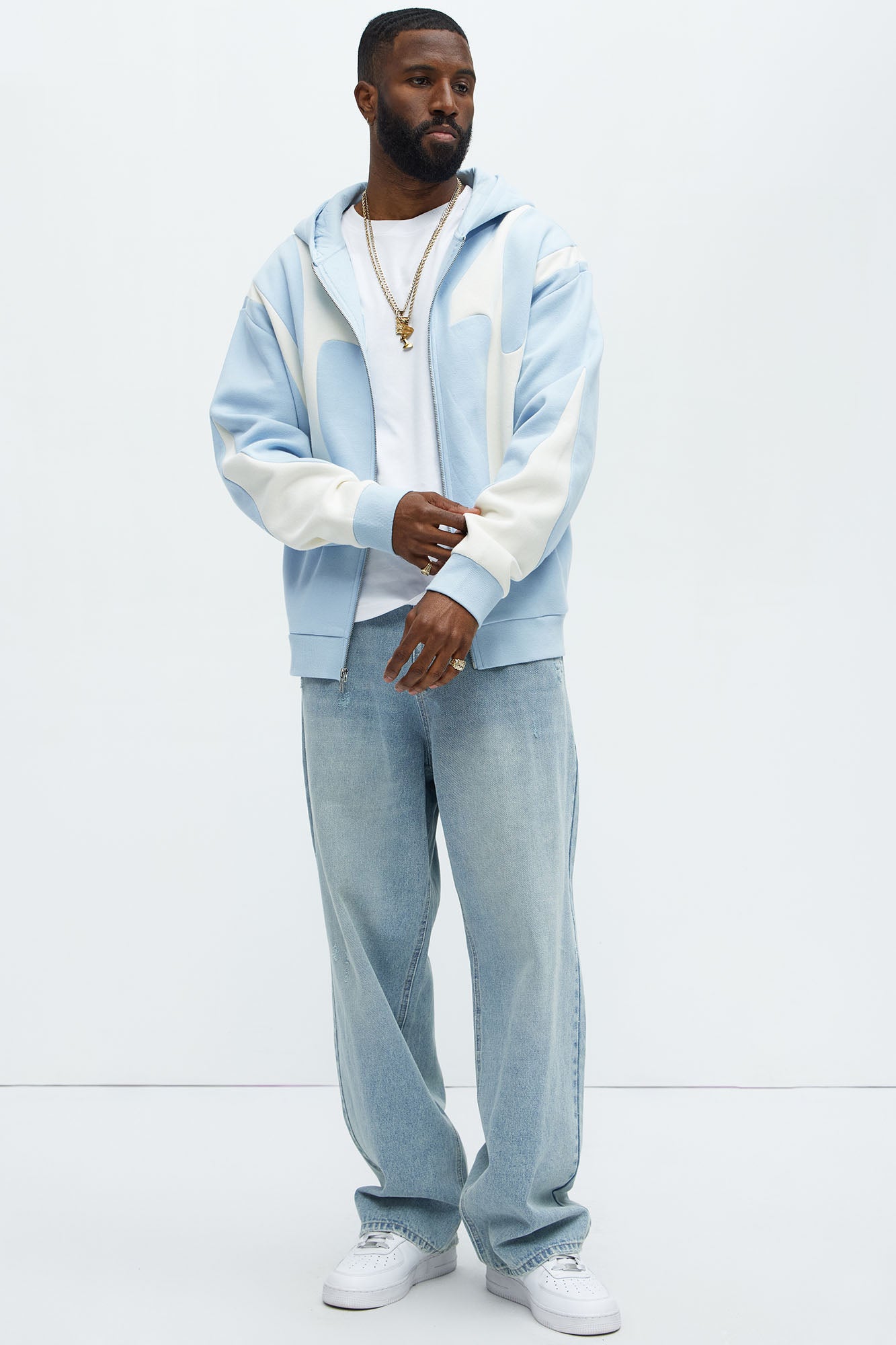 Tyson Oasis Paneled Zip Up Hoodie - Blue/combo Fashion Nova