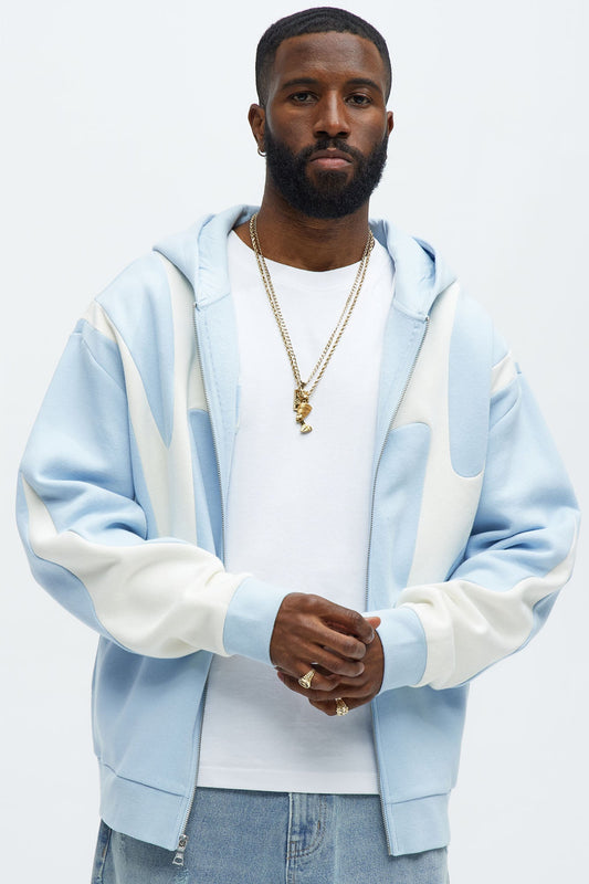 Tyson Oasis Paneled Zip Up Hoodie - Blue/combo Fashion Nova