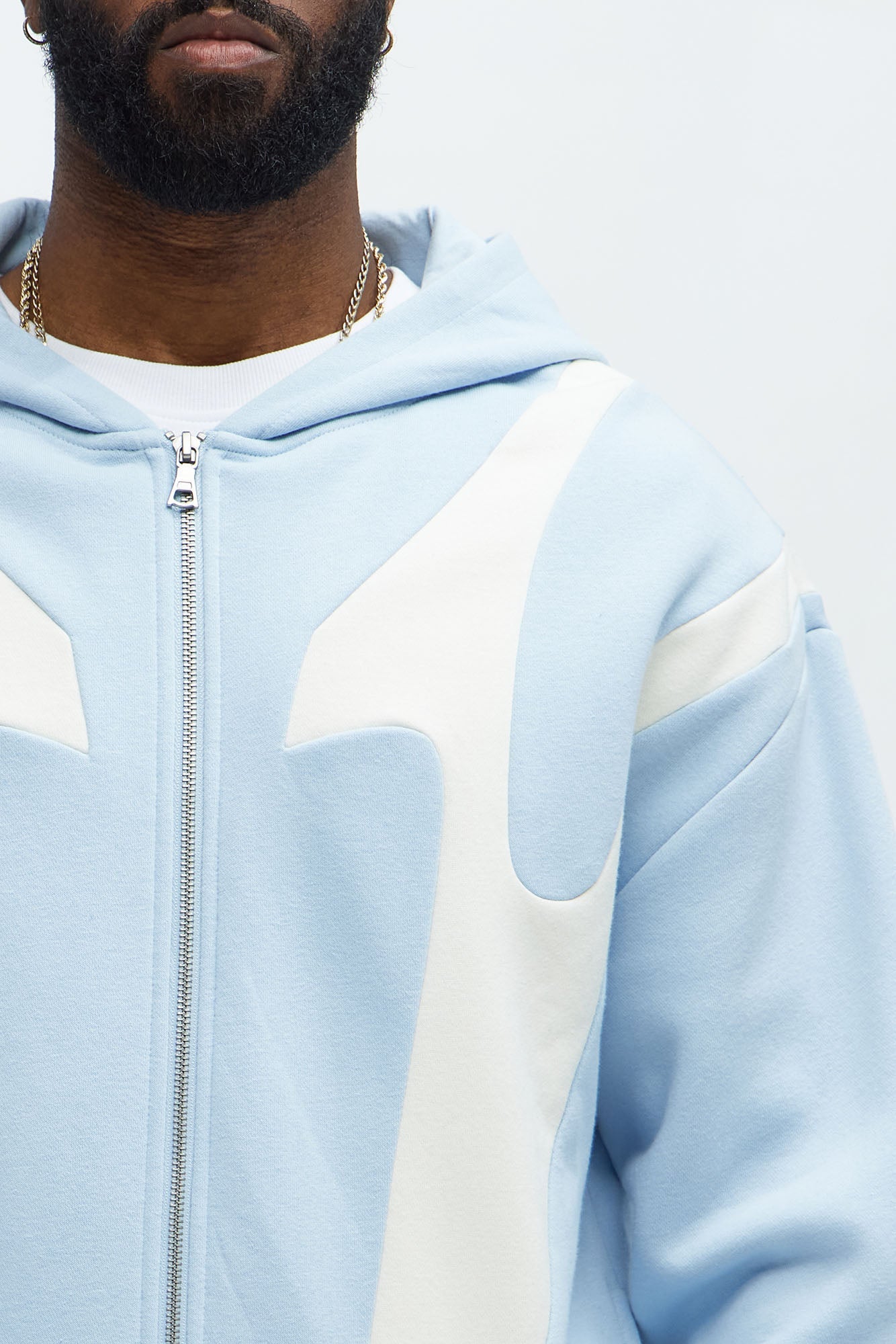 Tyson Oasis Paneled Zip Up Hoodie - Blue/combo Fashion Nova