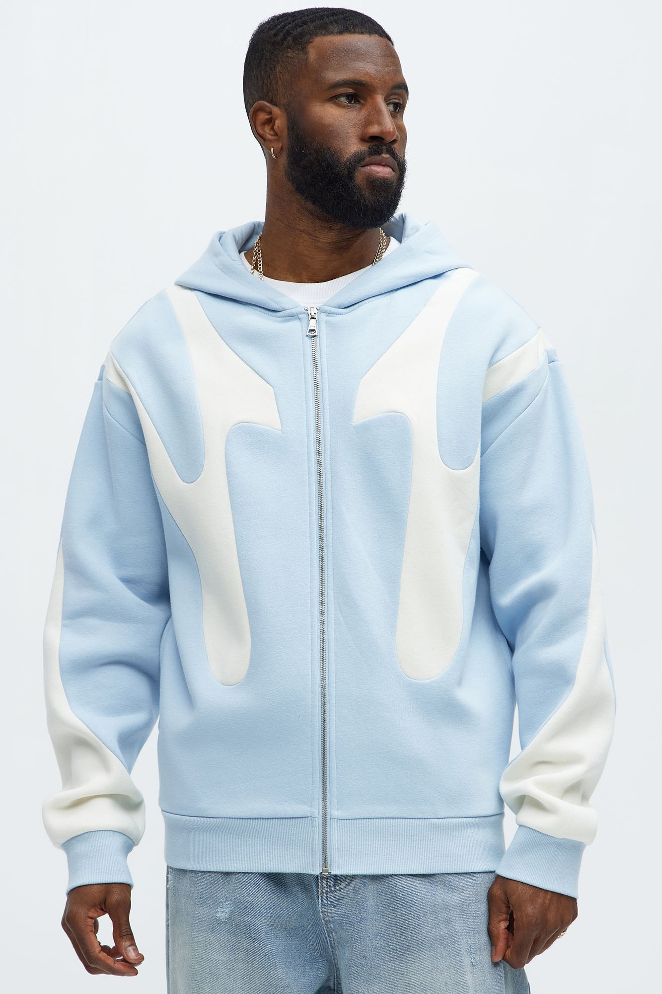 Tyson Oasis Paneled Zip Up Hoodie - Blue/combo Fashion Nova
