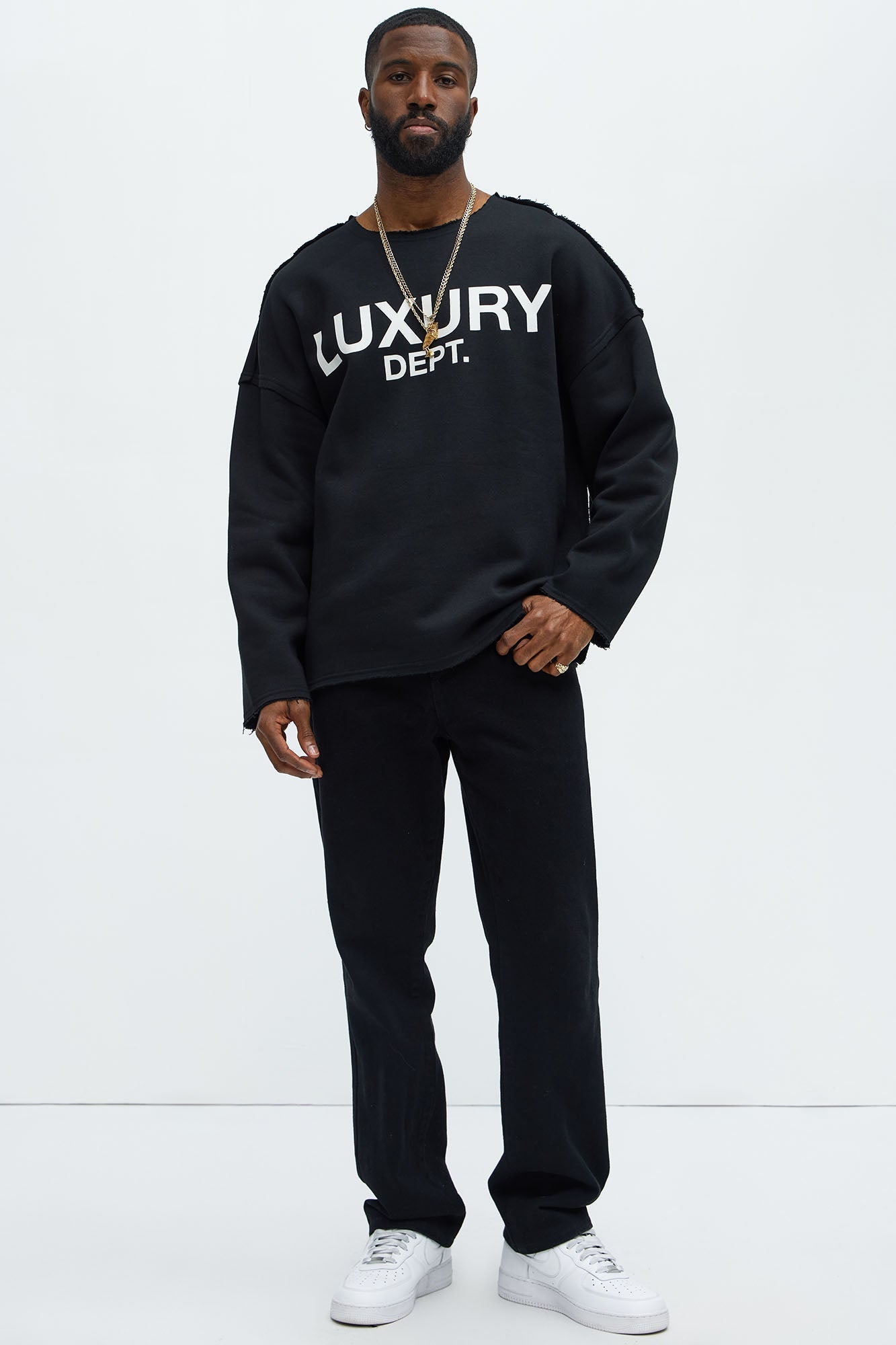 Tyson Luxury Dept Frayed Oversized Sweatshirt - Black Fashion Nova