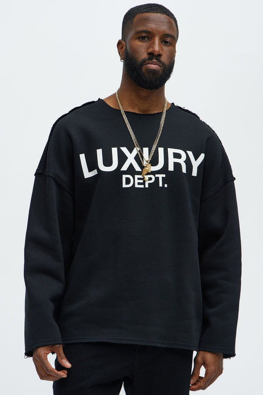 Tyson Luxury Dept Frayed Oversized Sweatshirt - Black Fashion Nova