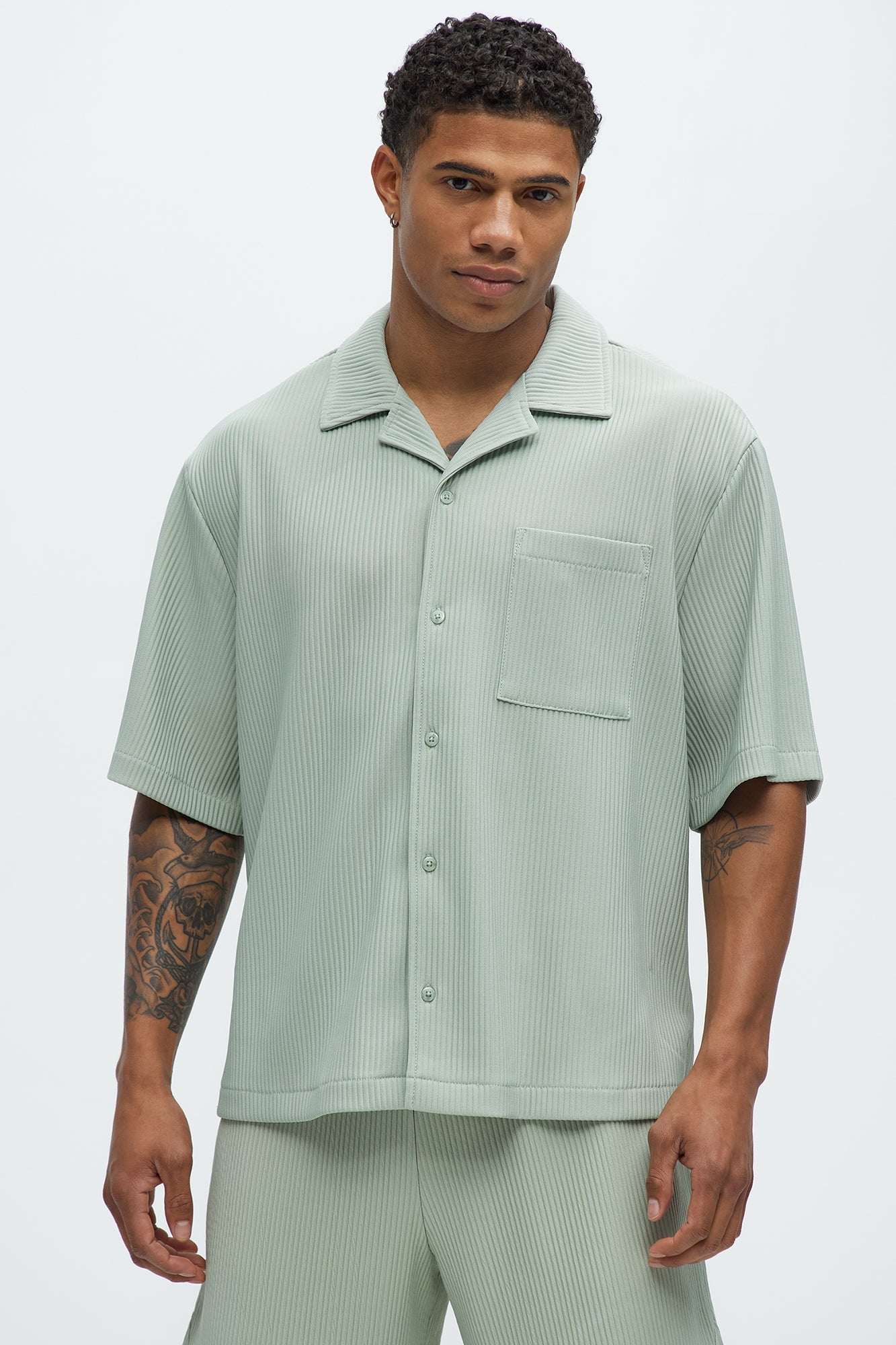 Show Up Short Sleeve Cuban Shirt - Sage Fashion Nova