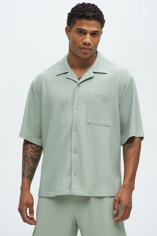 Show Up Short Sleeve Cuban Shirt - Sage Fashion Nova