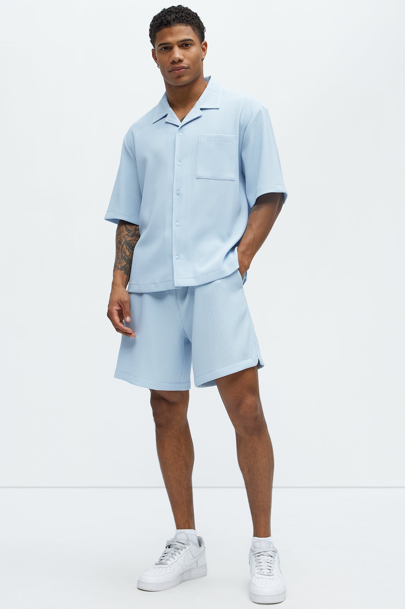 Show Up Short Sleeve Cuban Shirt - Light Blue Fashion Nova