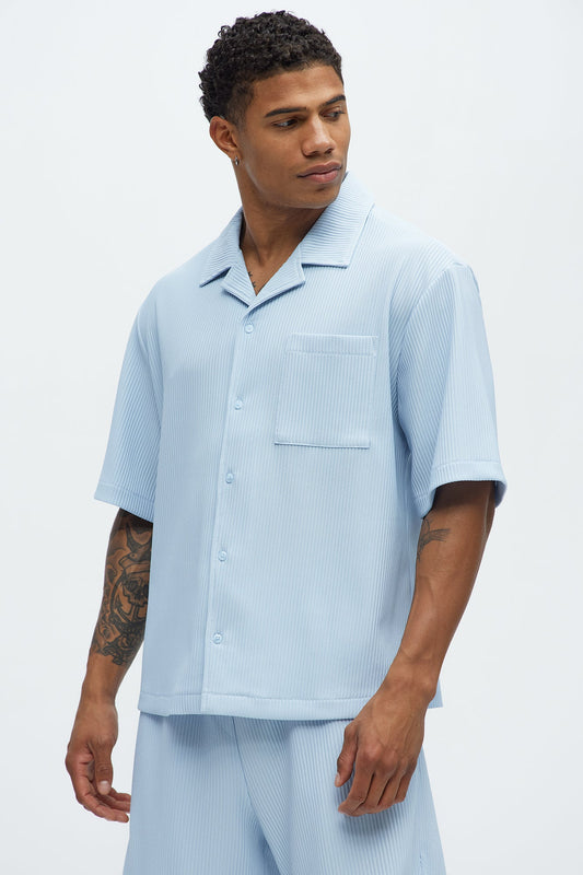 Show Up Short Sleeve Cuban Shirt - Light Blue Fashion Nova