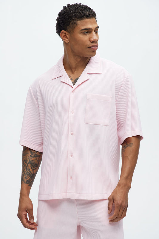 Show Up Short Sleeve Cuban Shirt - Pink Fashion Nova