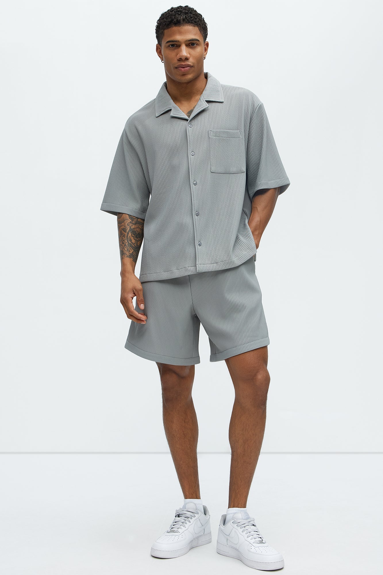 Show Up Short Sleeve Cuban Shirt - Grey Fashion Nova
