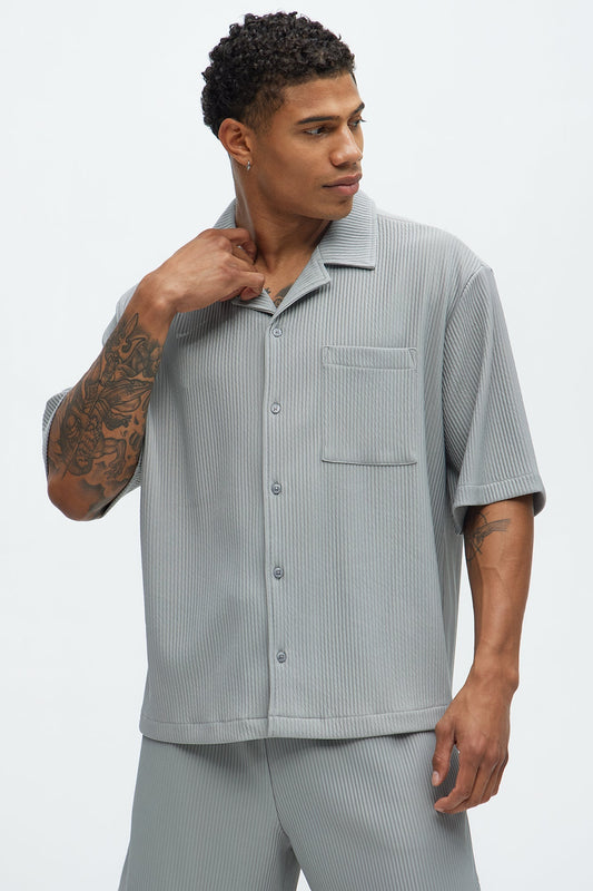 Show Up Short Sleeve Cuban Shirt - Grey Fashion Nova
