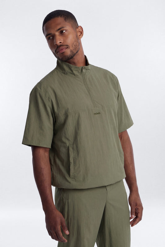 CoreNylon Short Sleeve Quarter Zip Jacket Top - Moss Fashion Nova