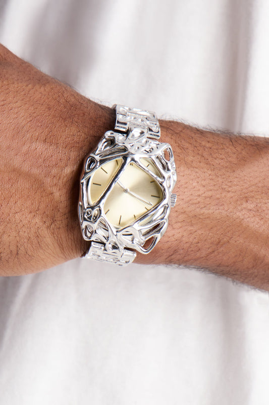 Through The Lens Warped Cased Analog Watch - Silver/Combo Fashion Nova
