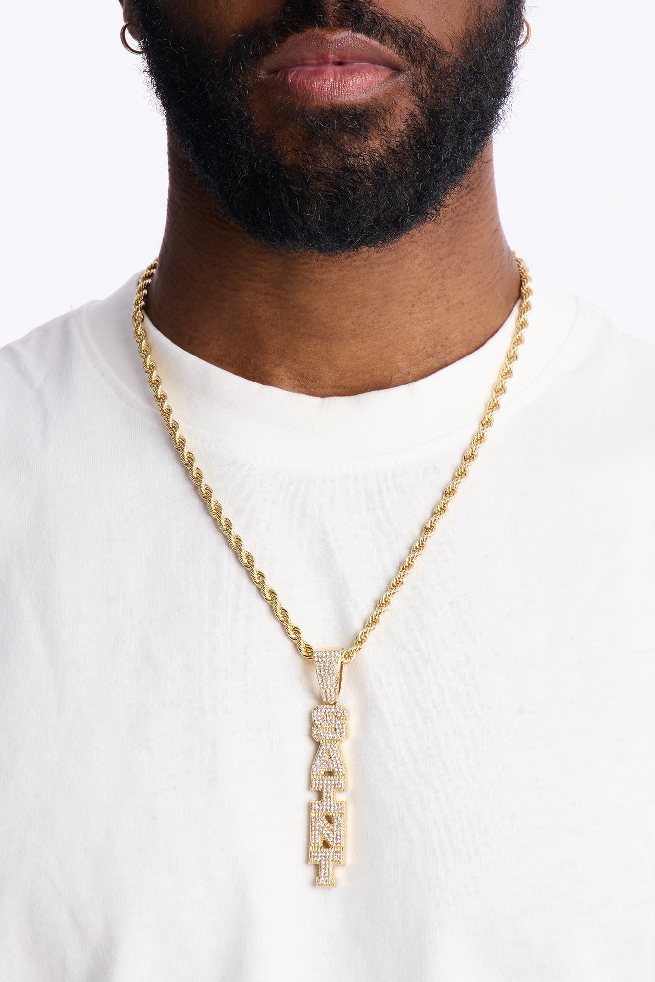 Saint Vertical Iced Pendant Necklace - Gold Fashion Nova
