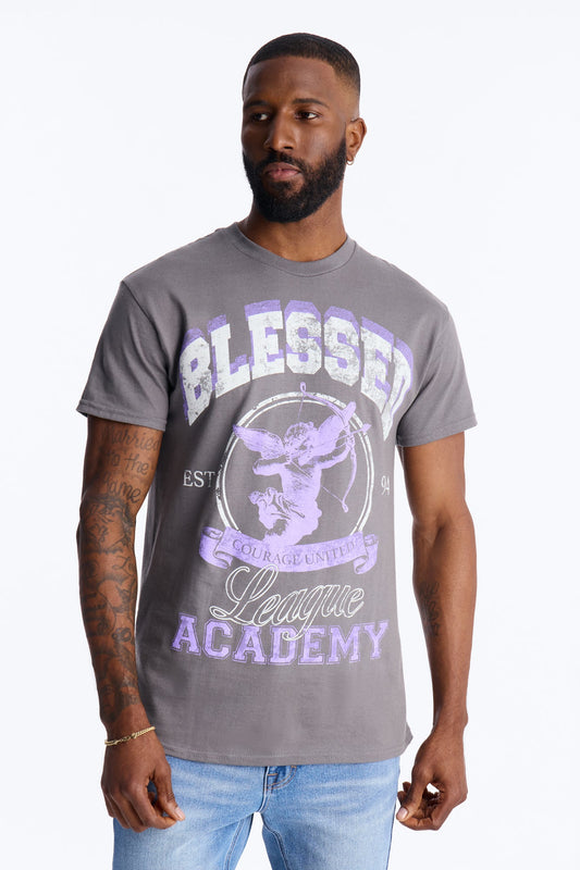 Blessed Academy Short Sleeve Tee - Charcoal Fashion Nova