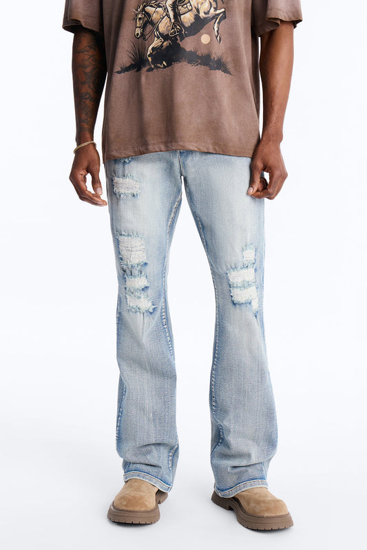 Stacked Skinny Flare Rouge Ripped Jeans - Light Wash Fashion Nova
