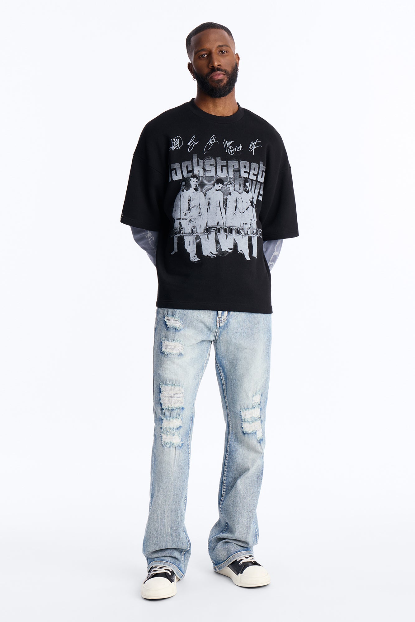 Backstreet Boys Larger Than Life Oversized Fleece Twofer - Black Wash Fashion Nova