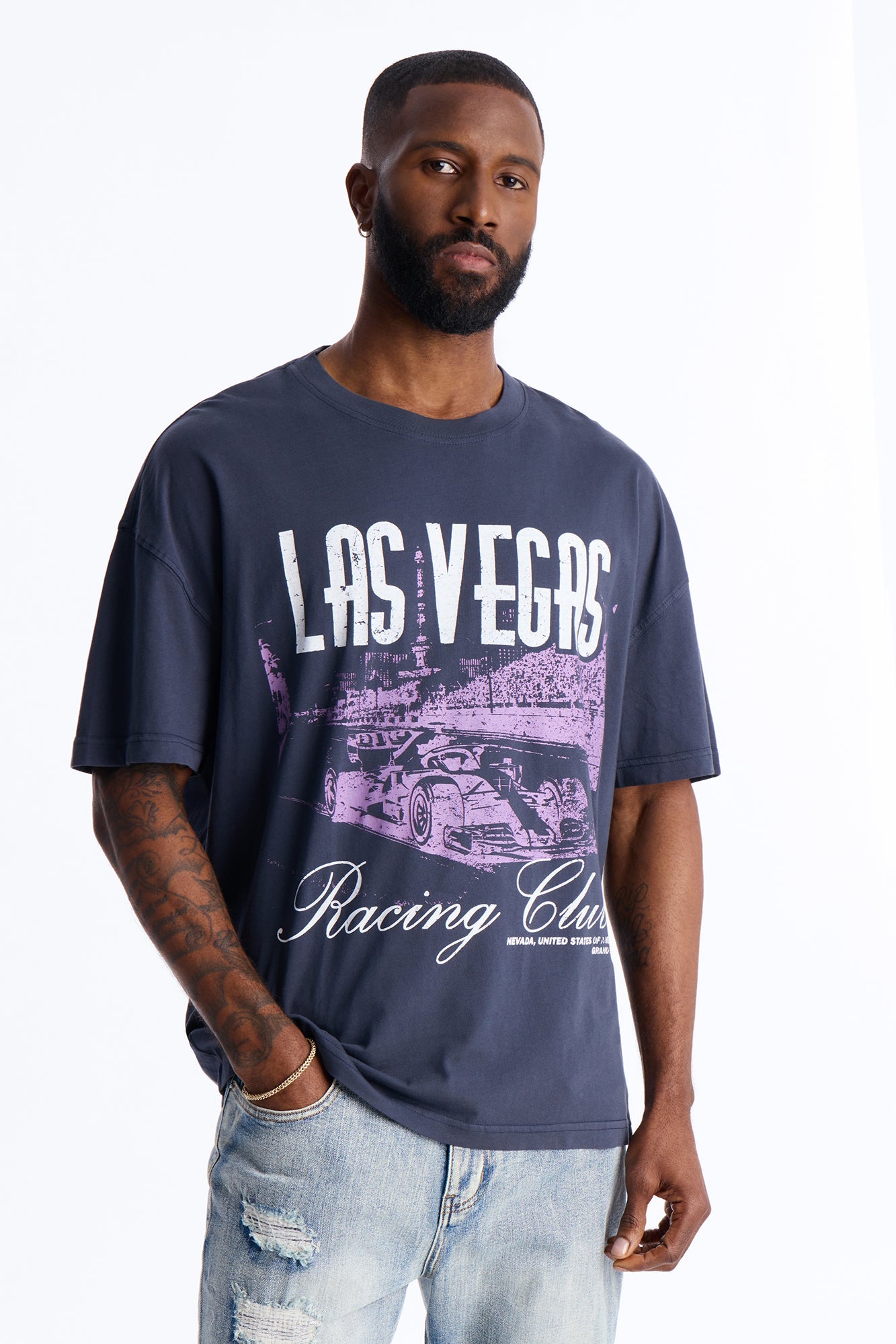 Las Vegas Racing Club Oversized Short Sleeve Tee - Navy Fashion Nova