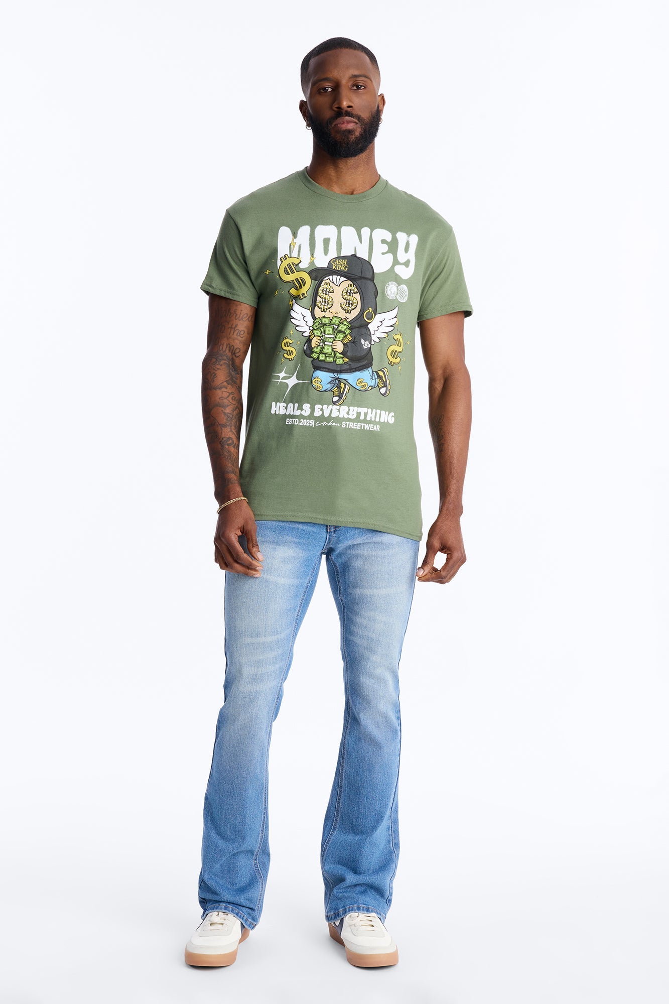 Money Heals Everything Short Sleeve Tee - Olive Fashion Nova