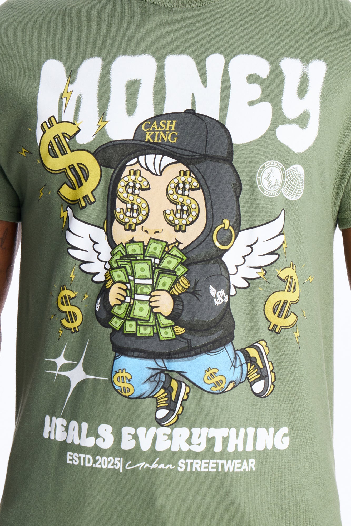 Money Heals Everything Short Sleeve Tee - Olive Fashion Nova