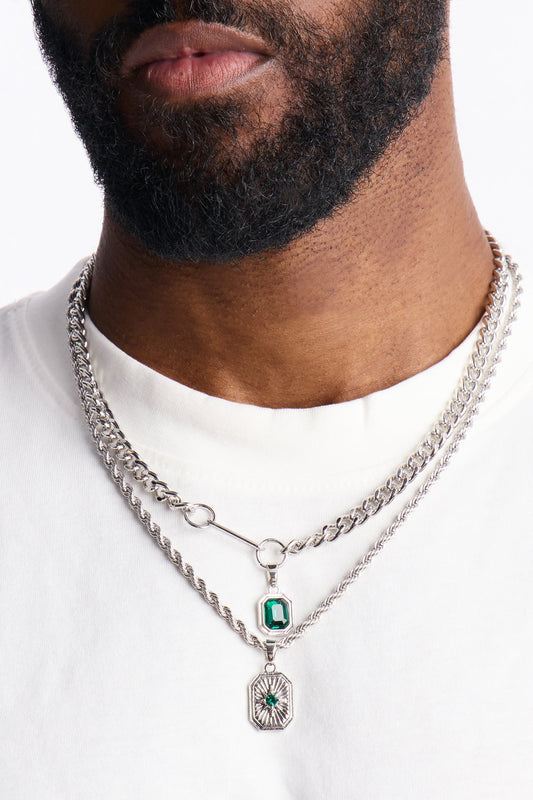 Emerald Star Necklace Set - Silver Fashion Nova