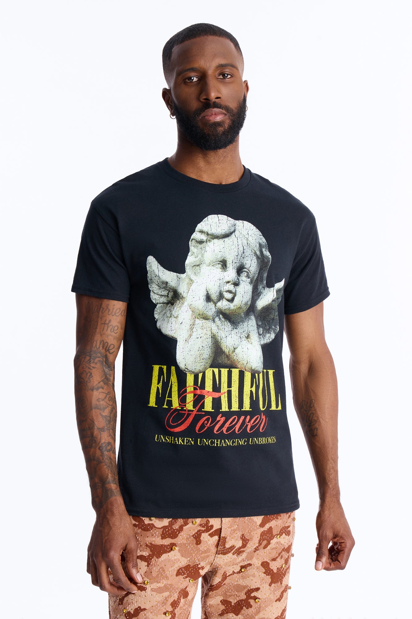 Faithful Forever Angel Short Sleeve Tee - Black Fashion Nova